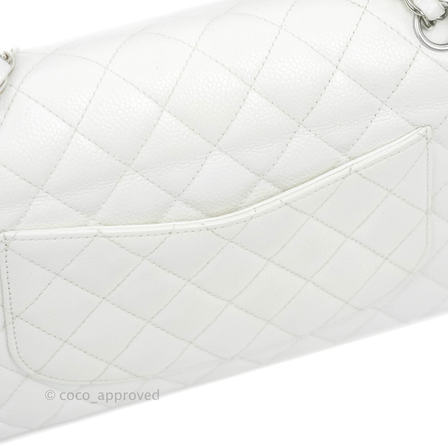 Chanel Classic M/L Medium Double Flap White Caviar Silver Hardware