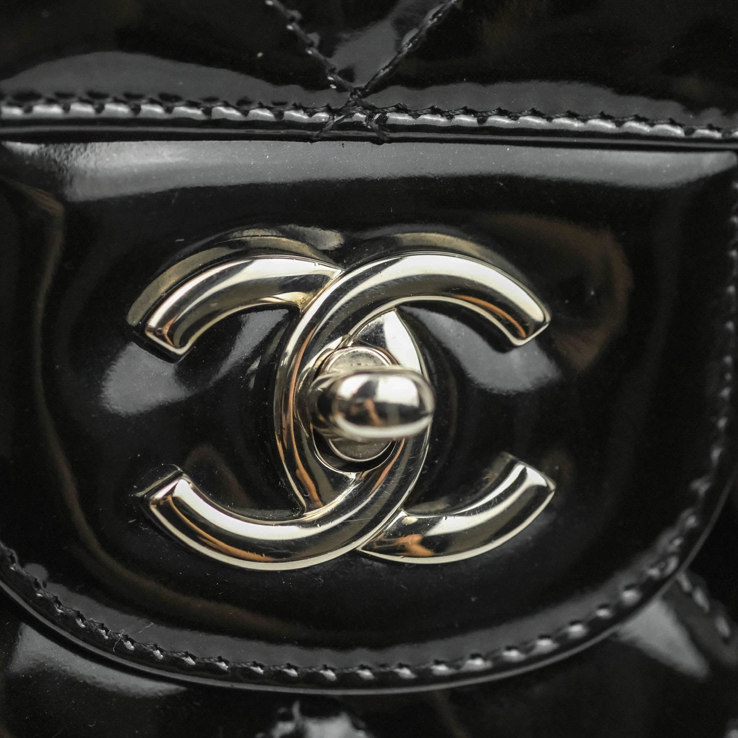 Chanel Quilted Maxi Single Flap Black Patent Silver Hardware