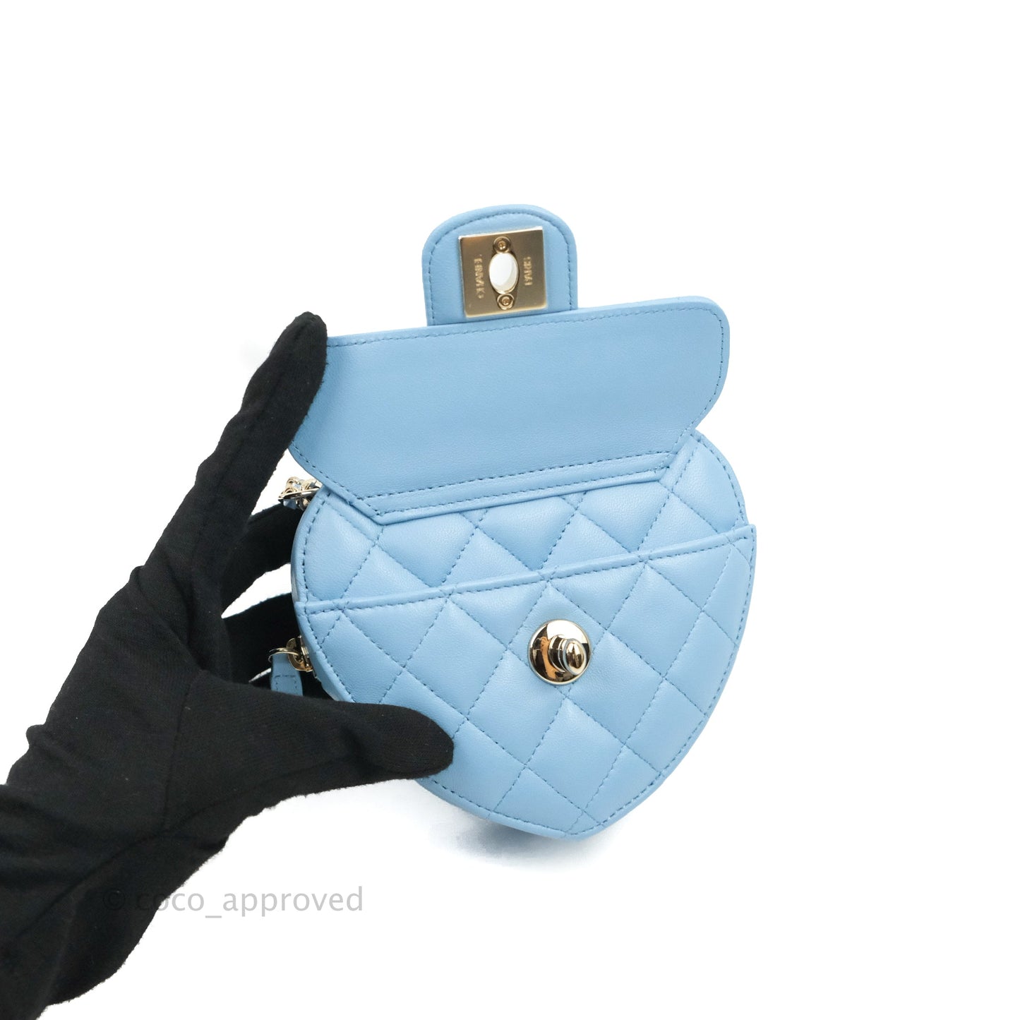 Chanel Small Heart Bag Blue Lambskin Gold Hardware 22S