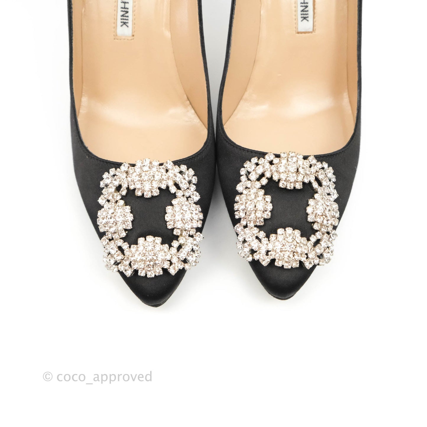 Manolo Blahnik Black Satin Hangisi Jewel Buckle Pumps Size 36.5