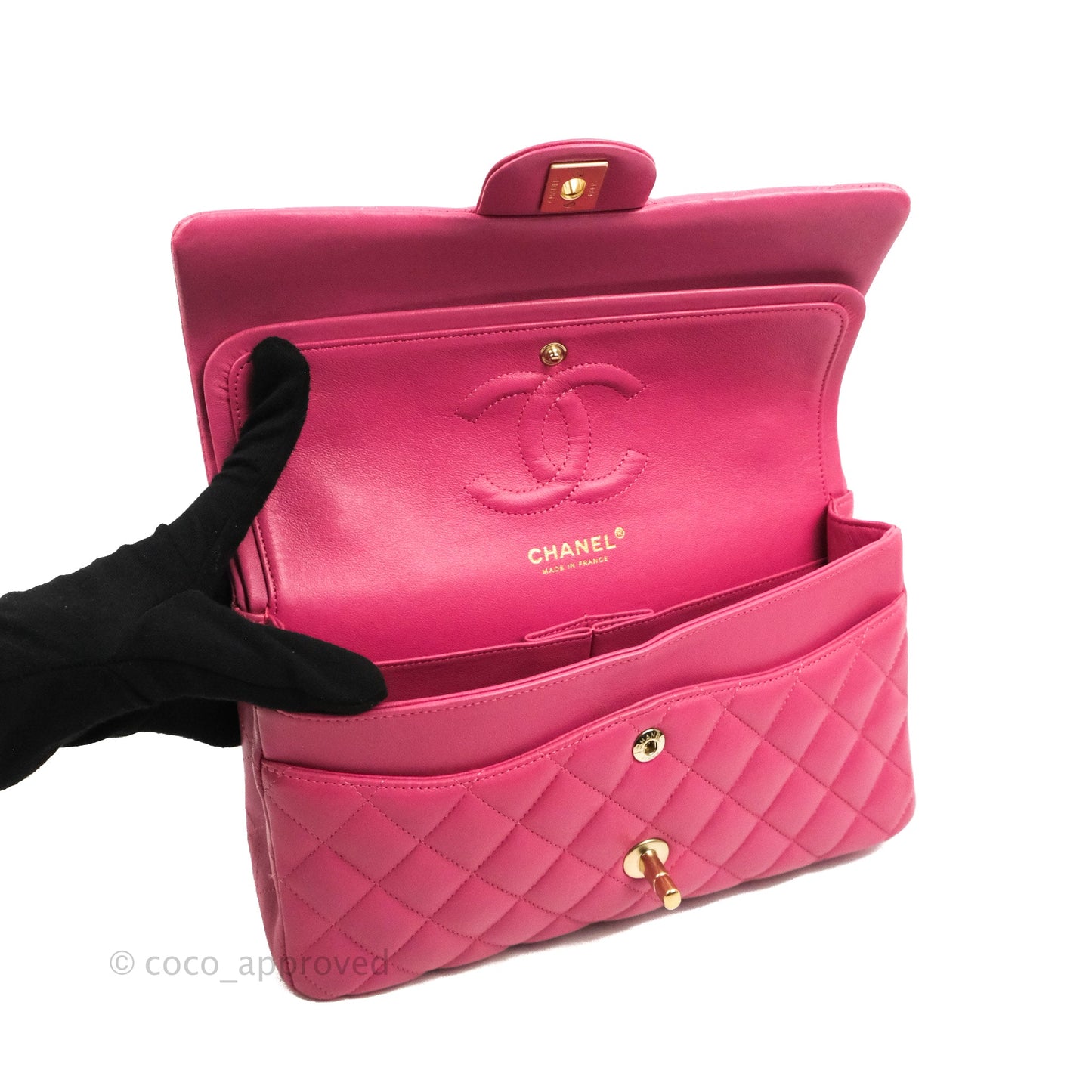 Chanel Classic M/L Medium Double Flap Pink Lambskin Matte Gold Hardware