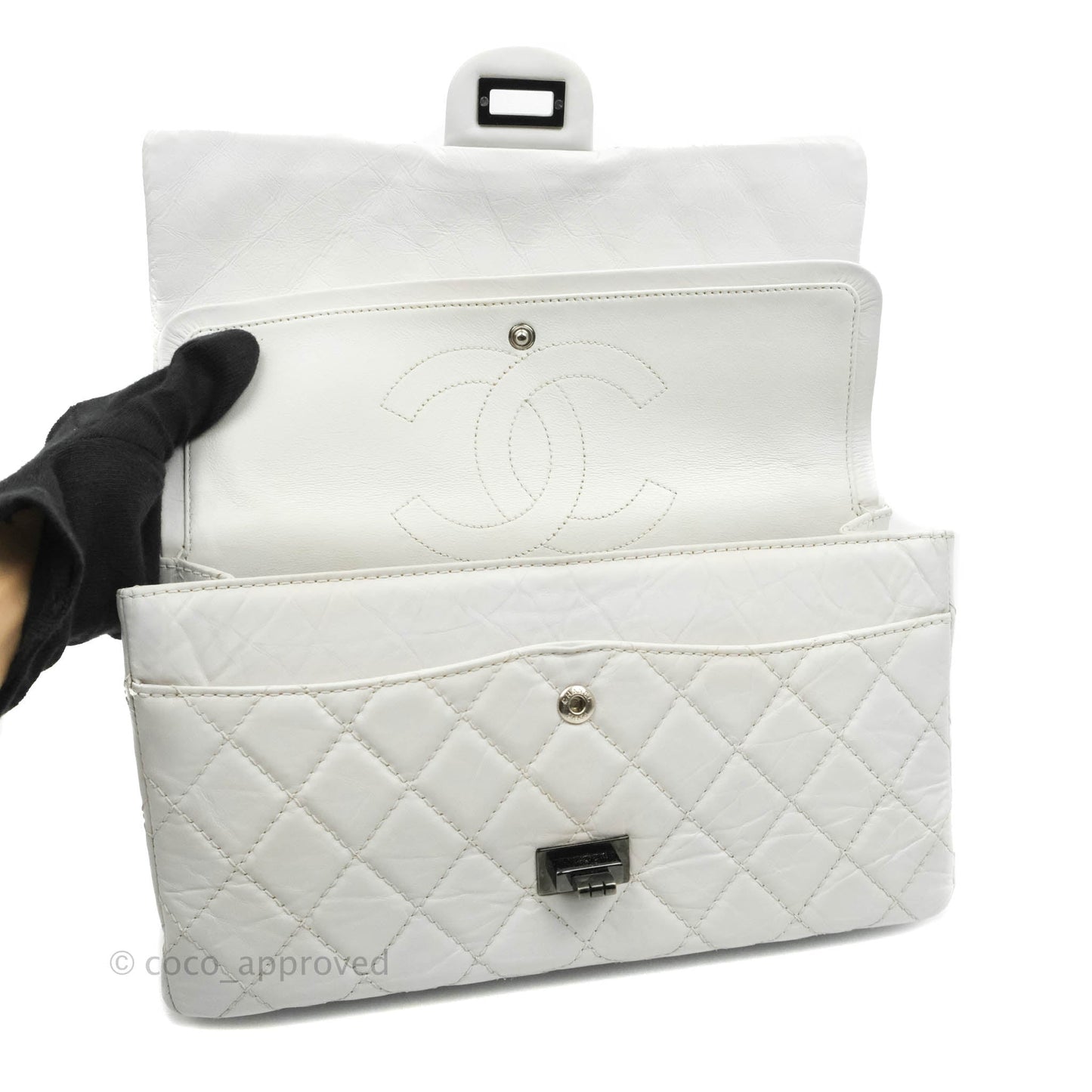 Chanel Quilted Reissue 226 Flap White Aged Calfskin Gun Metal Hardware