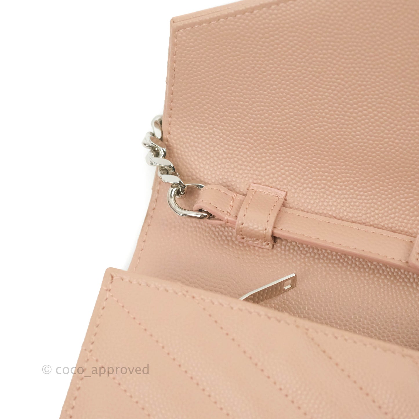 Saint Laurent Wallet on Chain Blush Pink Grained Leather Silver Hardware