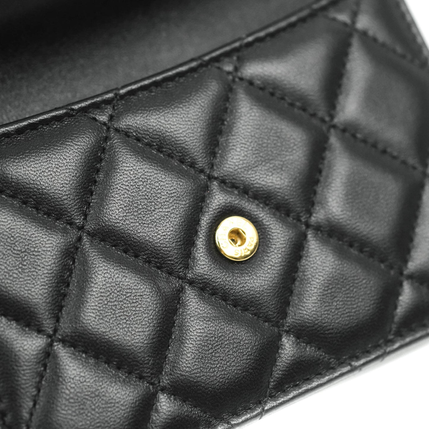 Chanel Mini Handle Flap Coin Purse With Chain Black Lambskin Gold Hardware