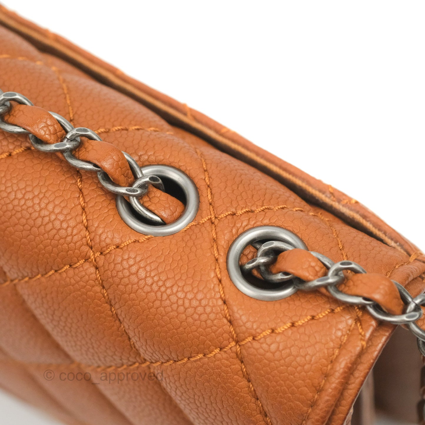Chanel Flap Bag Quilted Caramel Brown Caviar Ruthenium Hardware