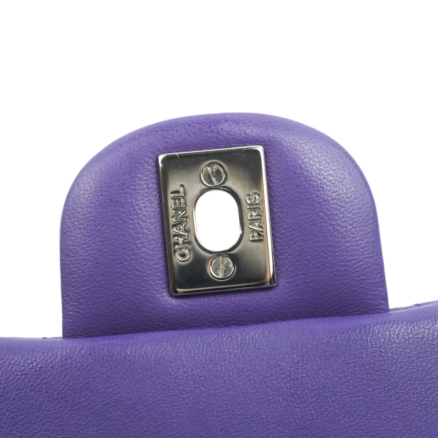Chanel Quilted Mini Rectangular Flap Purple Lambskin Silver Hardware