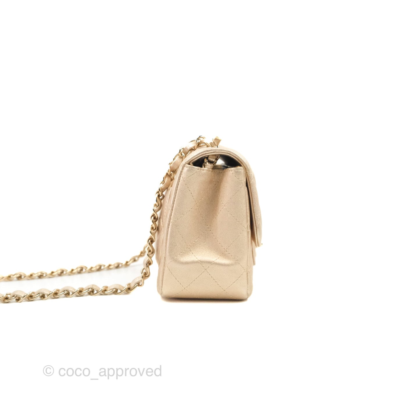 Chanel Quilted Mini Square Iridescent Gold Lambskin Gold Hardware 21P