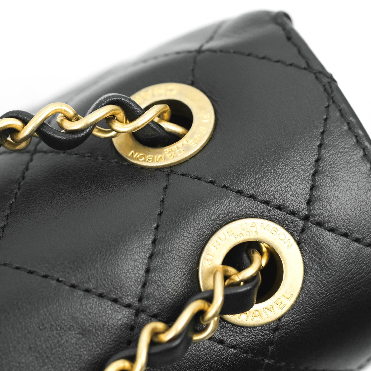 Chanel Logo Enchained Flap Bag Black Calfskin Gold Hardware