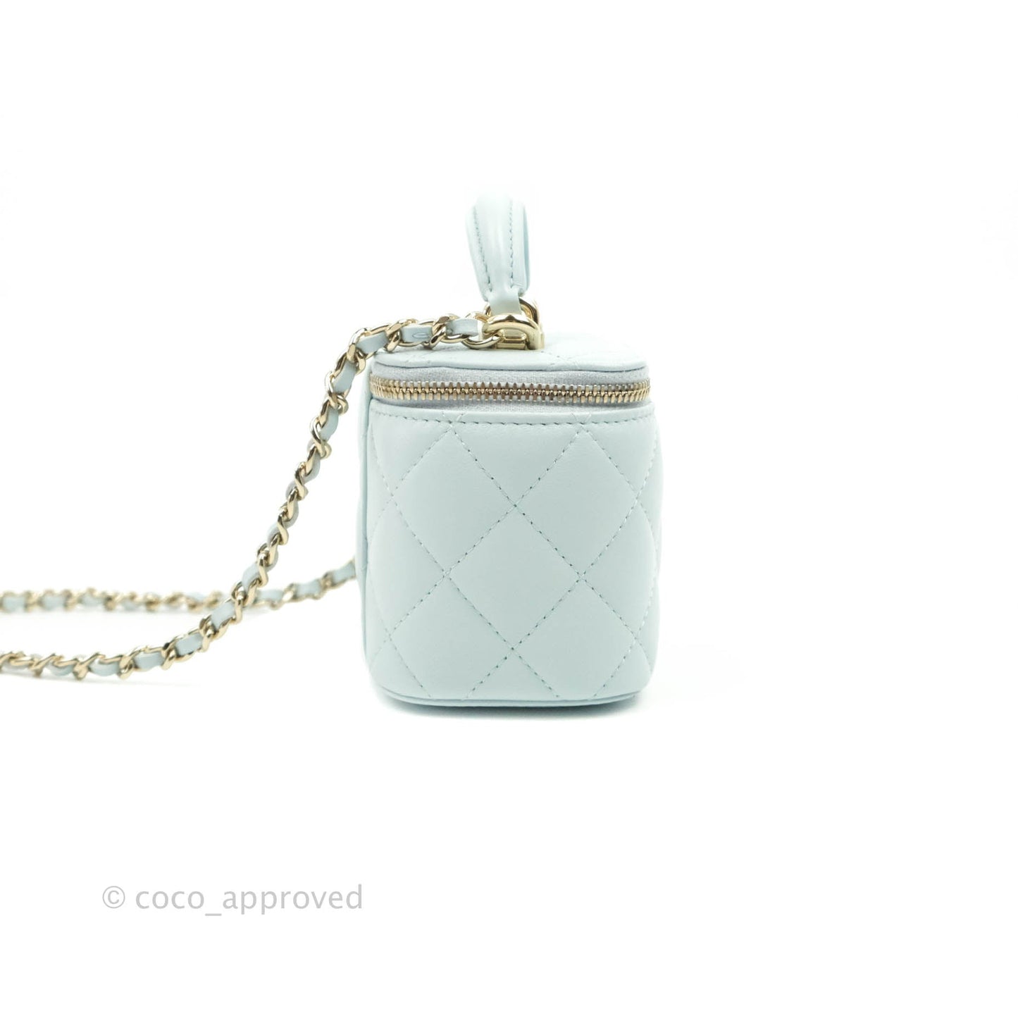 Chanel Mini Top Handle Vanity With Chain Light Blue Lambskin Gold Hardware