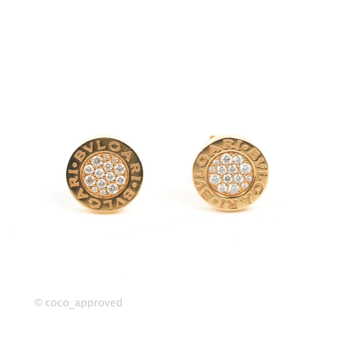 Bvlgaril Bulgari-Bulgari 18K Rose Gold Diamonds Round Earrings