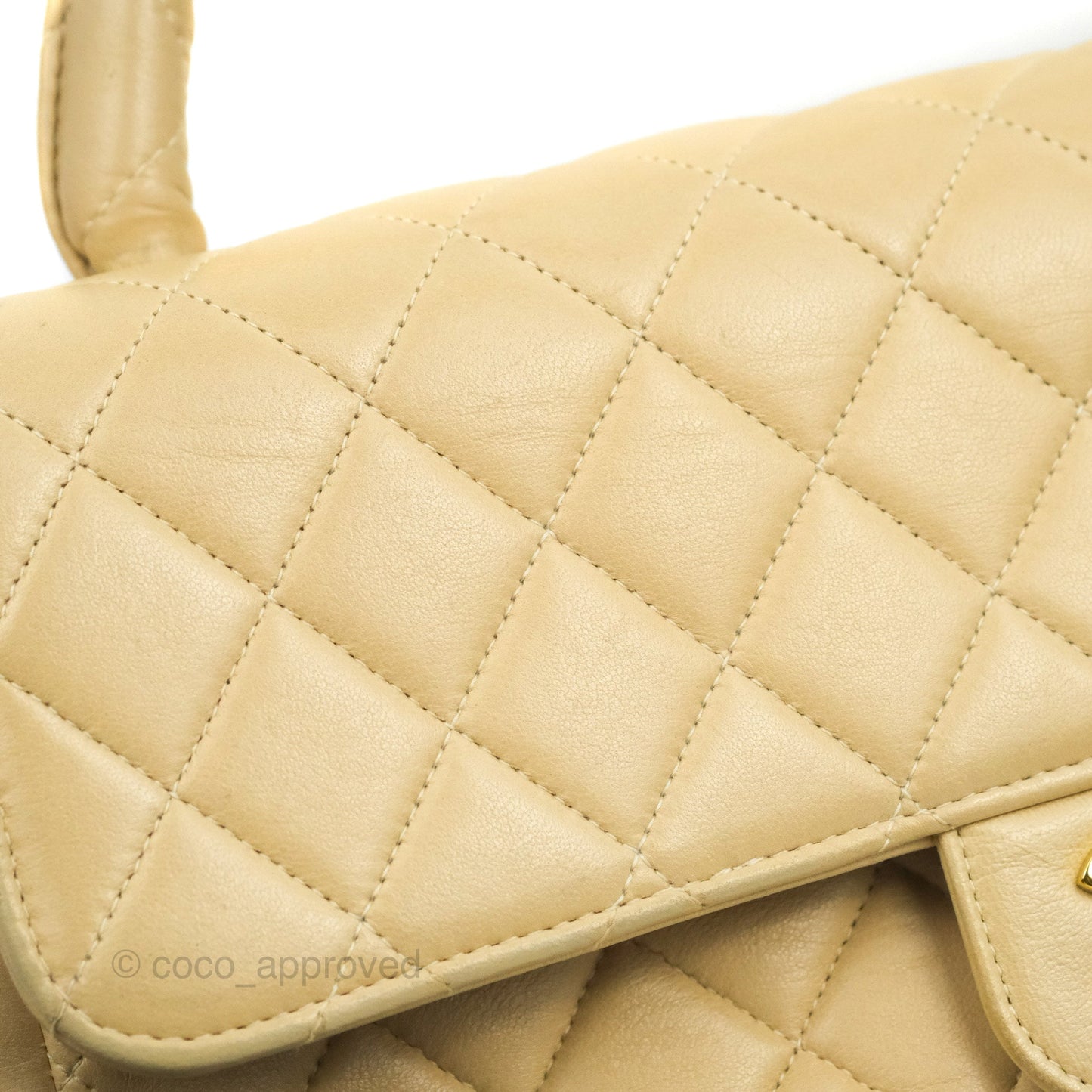 Chanel Vintage Top Handle Flap Bag Beige Lambskin 24K Gold Hardware