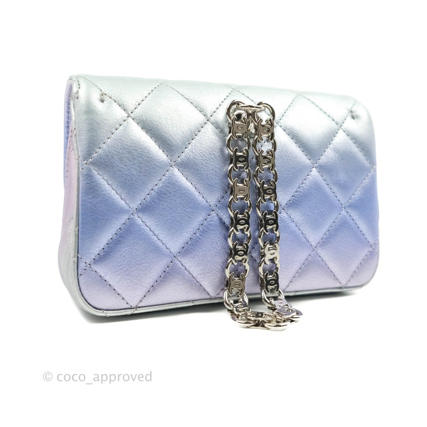 Chanel Wristlet Clutch Iridescent Rainbow Calfskin Leather 21K
