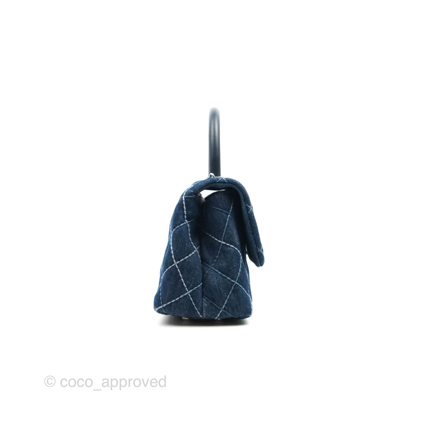 Chanel Small Quilted Coco Handle Denim Navy Lambskin Silver Hardware