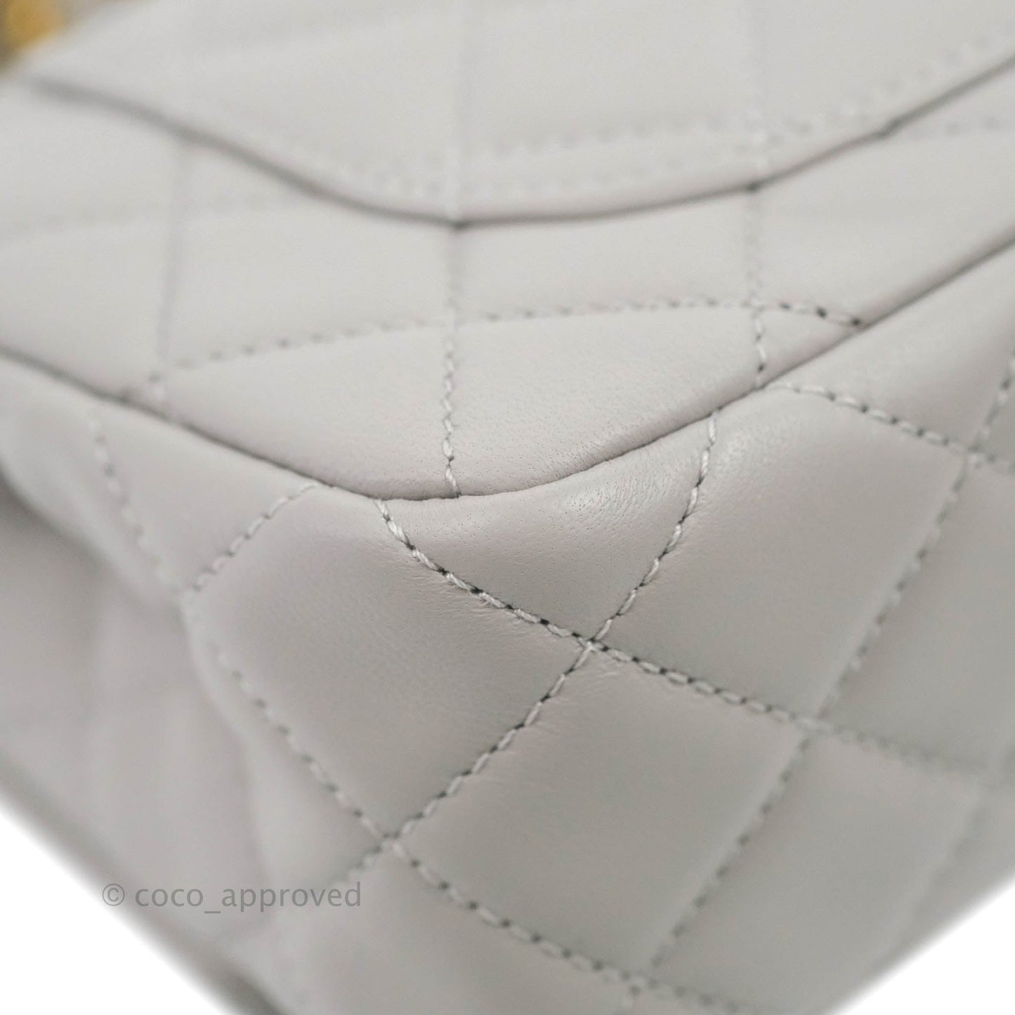 Chanel Mini Rectangular Pearl Crush Quilted Light Grey Lambskin Aged Gold Hardware 22B