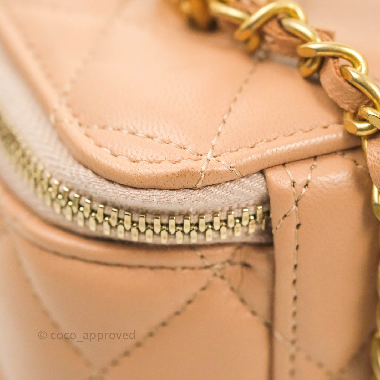 Chanel Vanity Rectangular Top Handle Beige Lambskin Gold Hardware