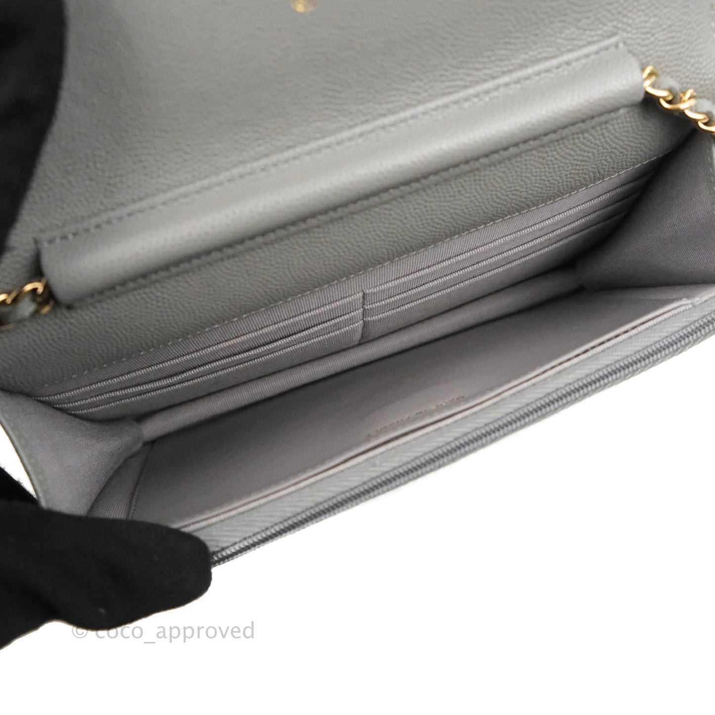 Chanel Quilted Classic Wallet on Chain WOC Grey Caviar Gold Hardware