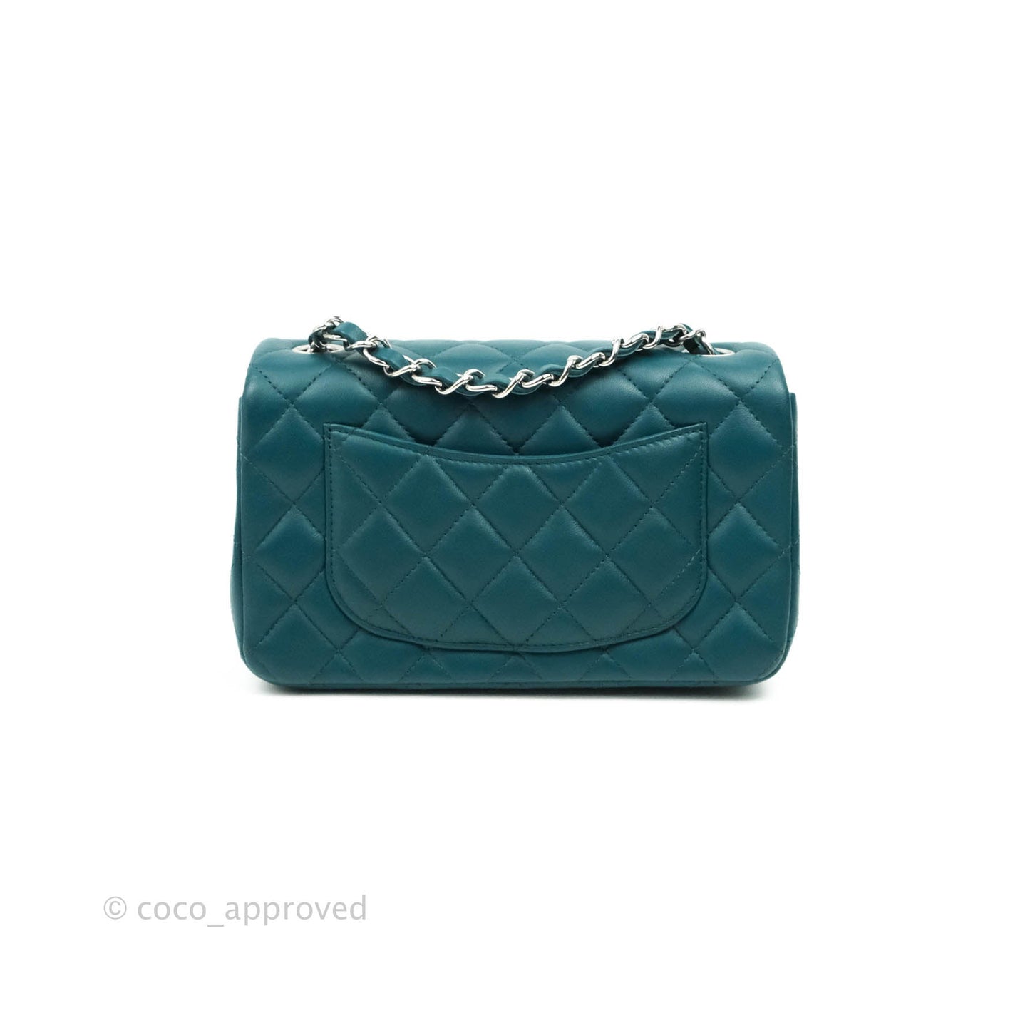 Chanel Quilted Mini Rectangular Lambskin Teal Silver Hardware