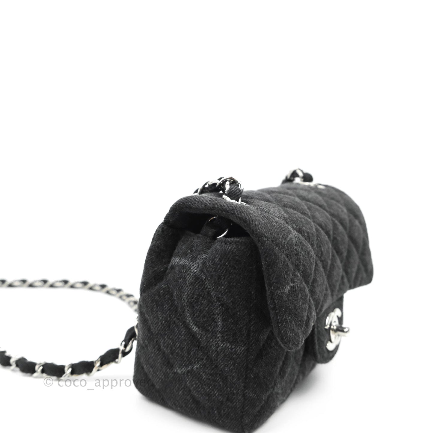 Chanel Quilted Mini Square Black Denim Silver Hardware