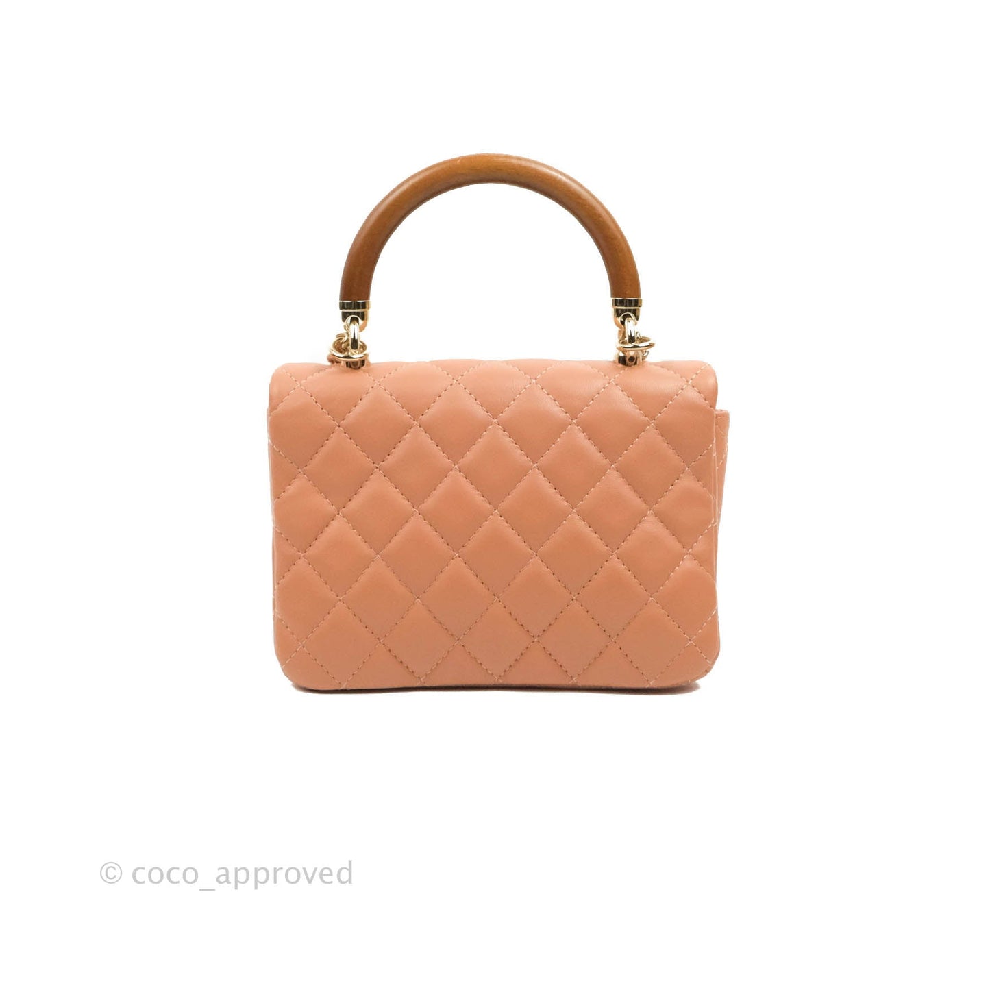 Chanel Quilted Knock On Wood Top Handle Bag Beige Pink Lambskin Gold Hardware