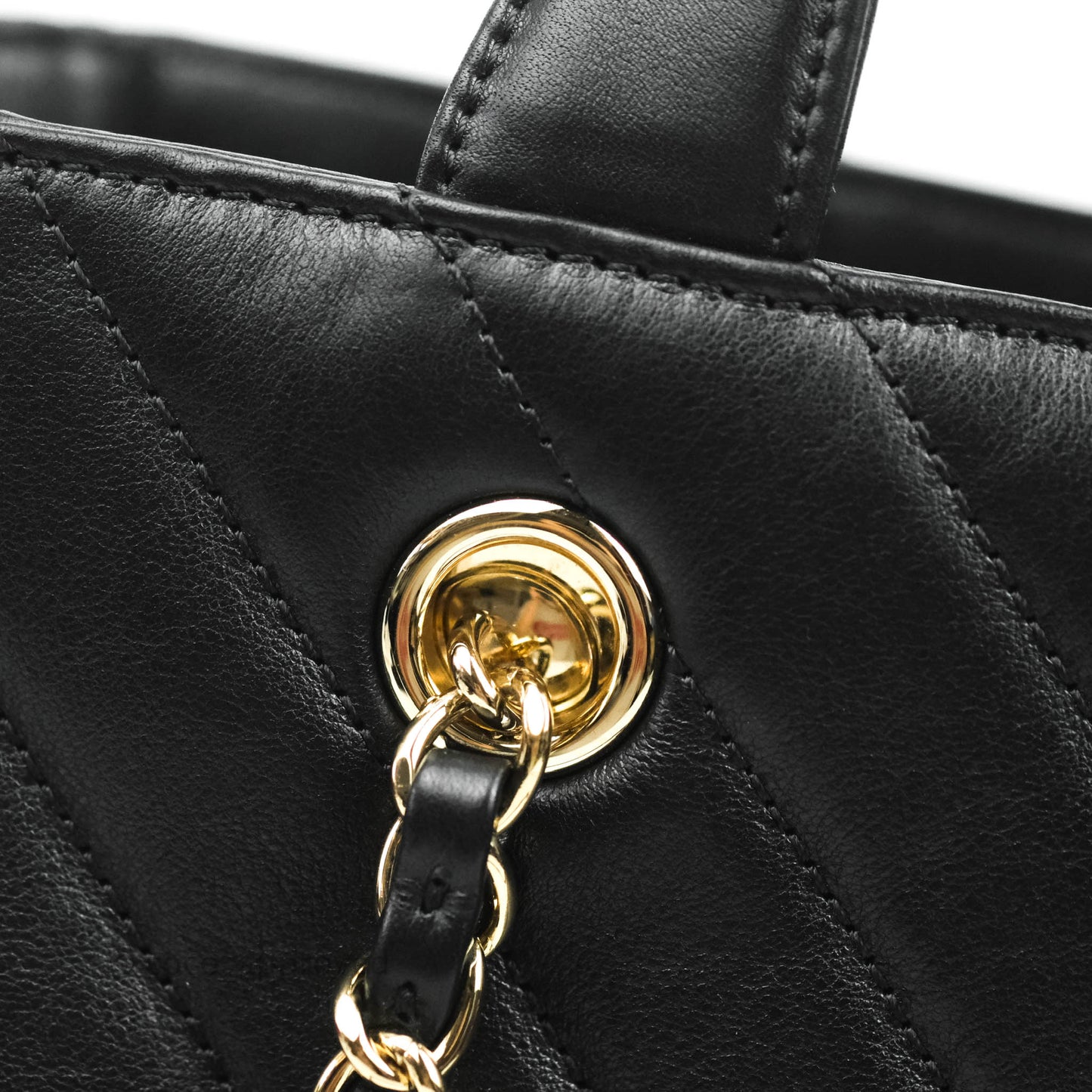 Chanel Small Chevron Tote Bag Black Calfskin Gold Hardware
