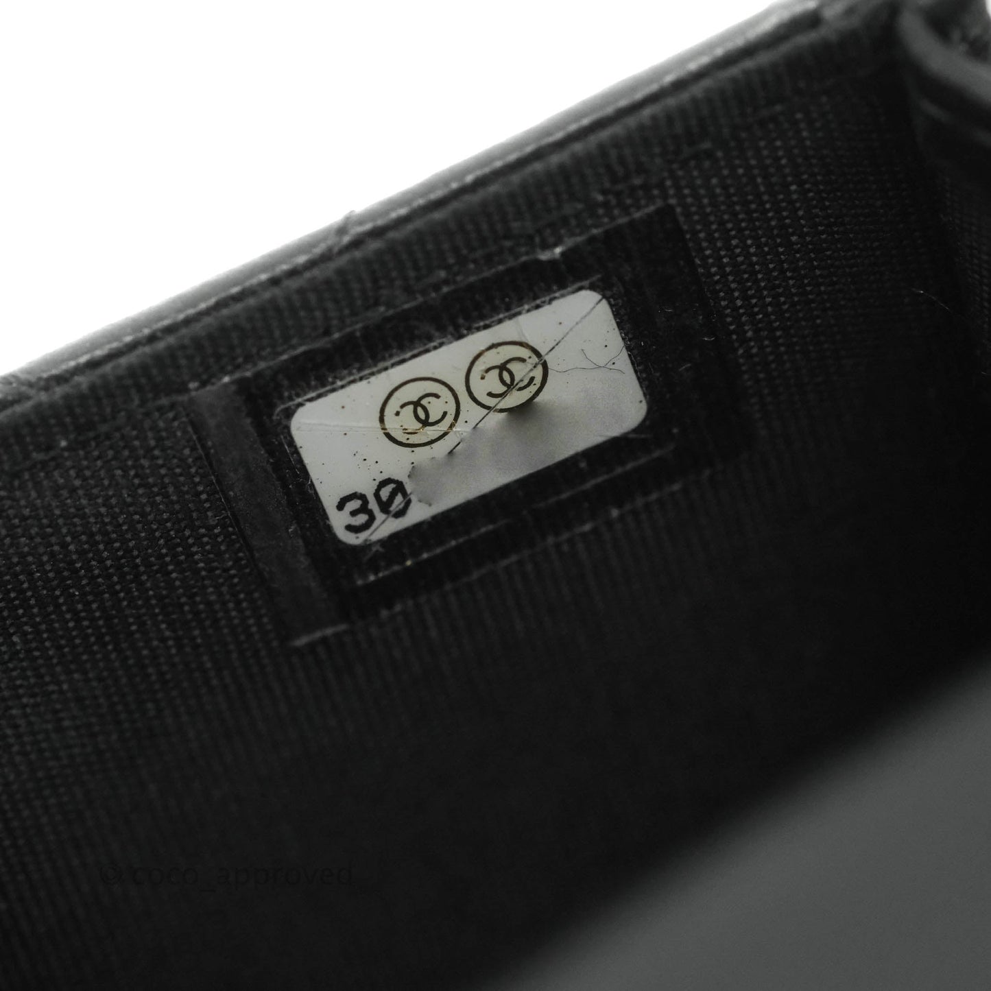Chanel Mini Handle Flap Coin Purse With Chain Black Lambskin Gold Hardware