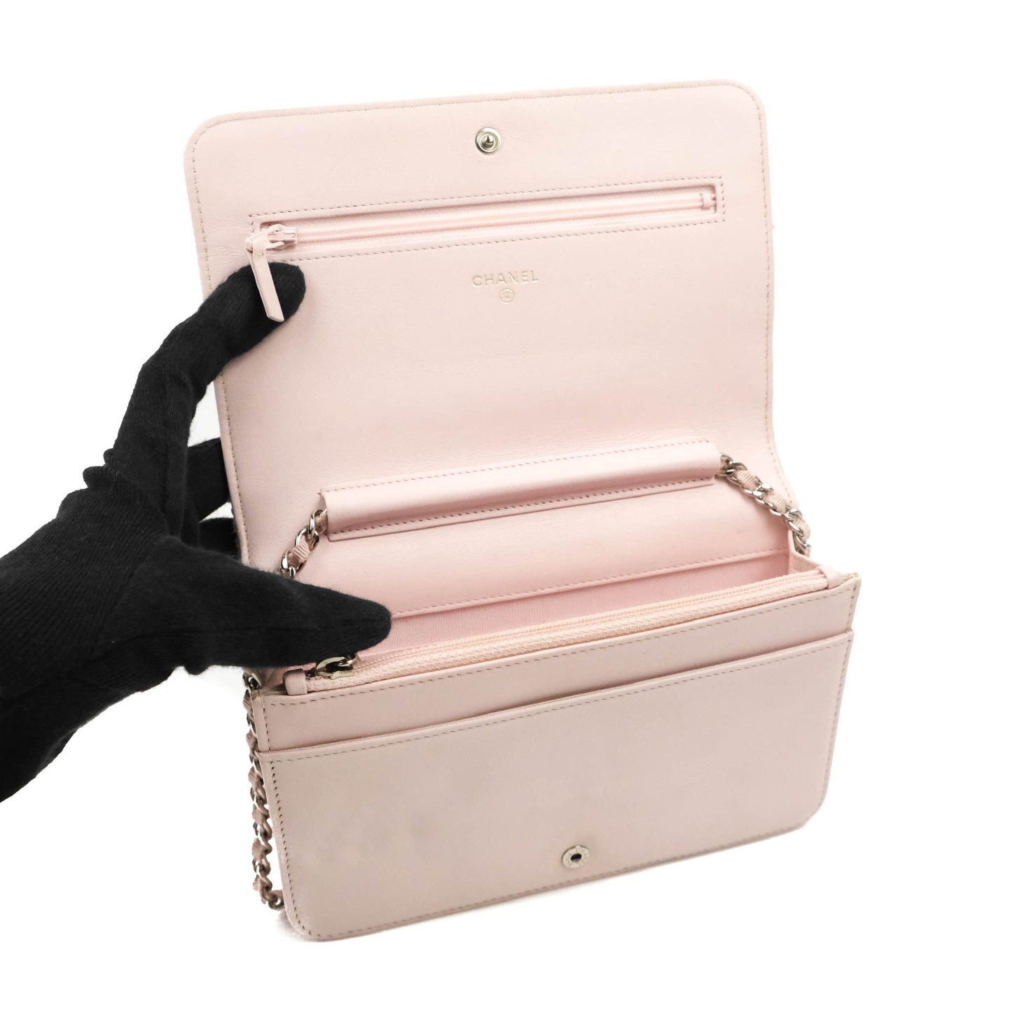 Chanel Deauville Wallet On Chain WOC Pink Canvas Silver Hardware