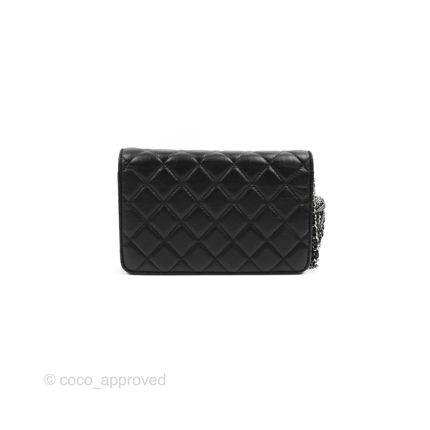 Chanel  Quilted Tassel Wallet On Chain WOC Black Aged Calfskin