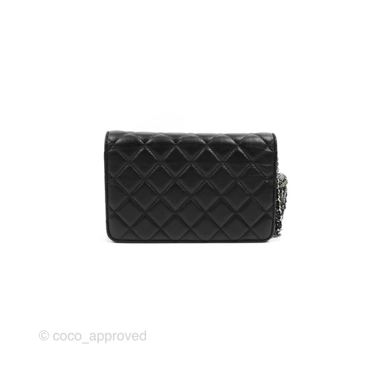 Chanel  Quilted Tassel Wallet On Chain WOC Black Aged Calfskin