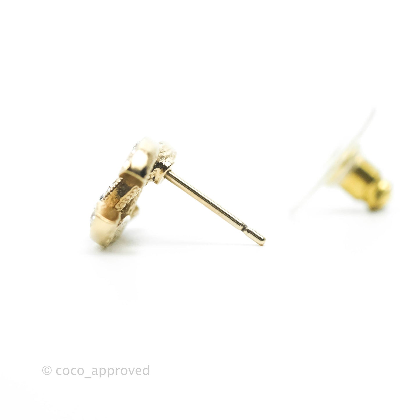 Chanel Crystal CC Earrings Gold Tone 21V