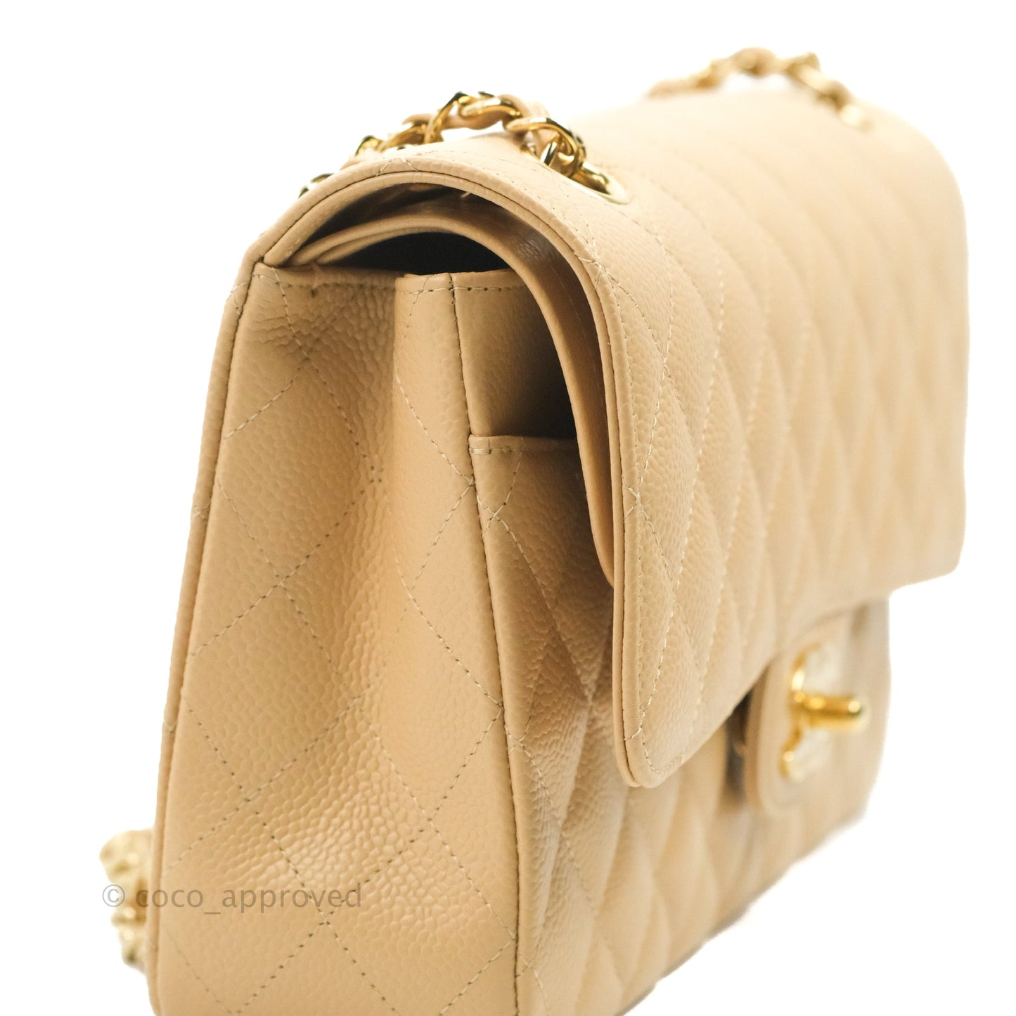 Chanel Classic M/L Medium Flap Quilted Beige Caviar Gold Hardware