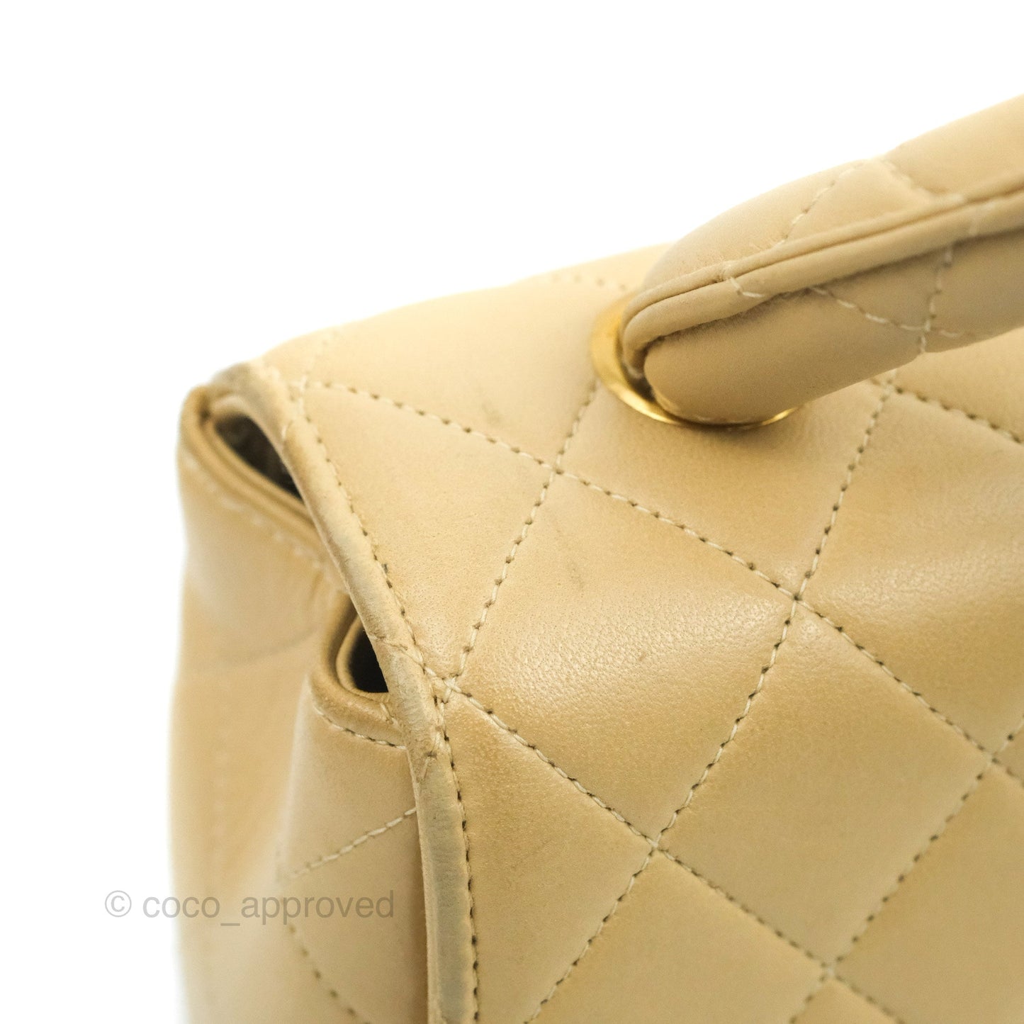 Chanel Vintage Top Handle Flap Bag Beige Lambskin 24K Gold Hardware
