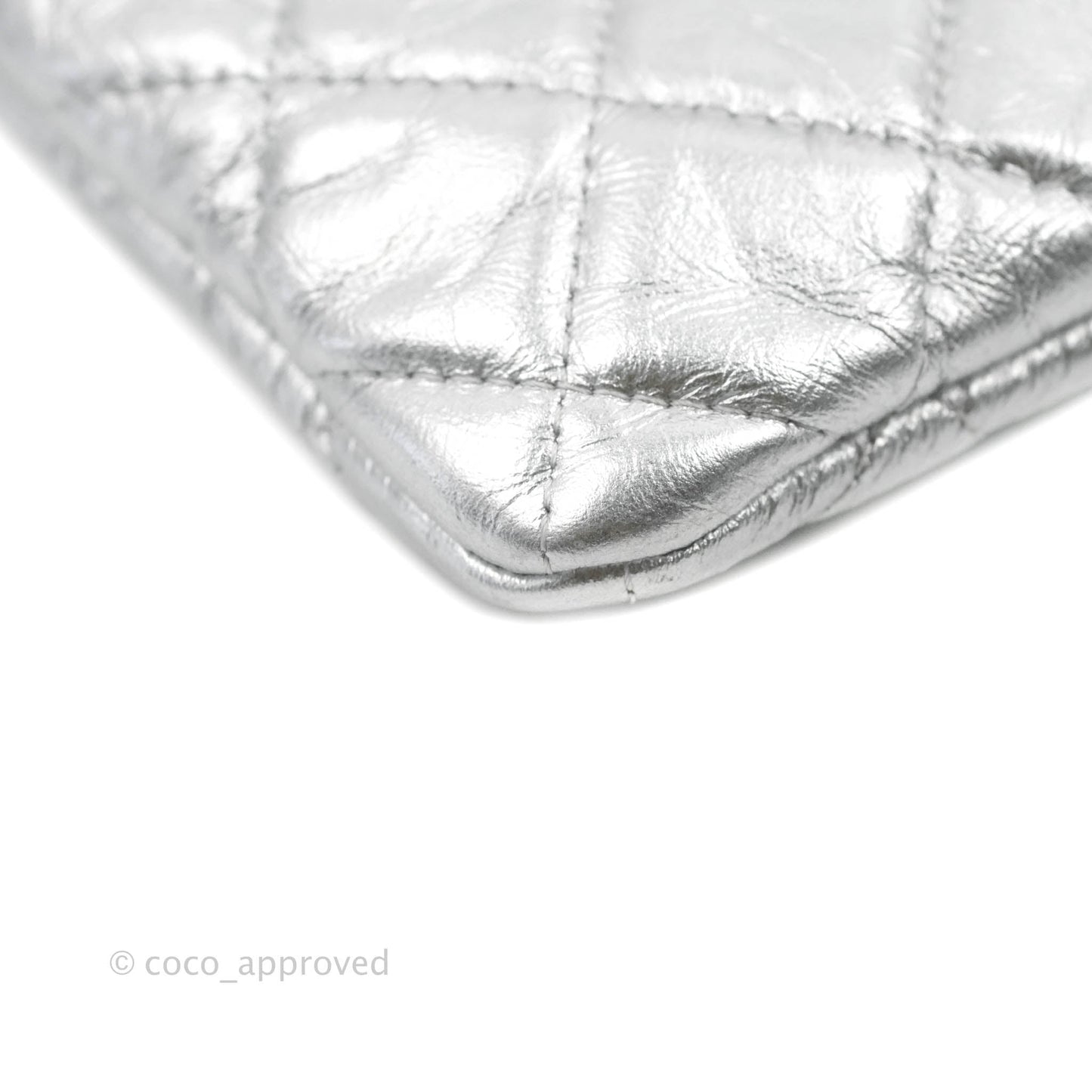 Chanel Caviar Quilted Large Cosmetic Case Metallic Silver  With Charms