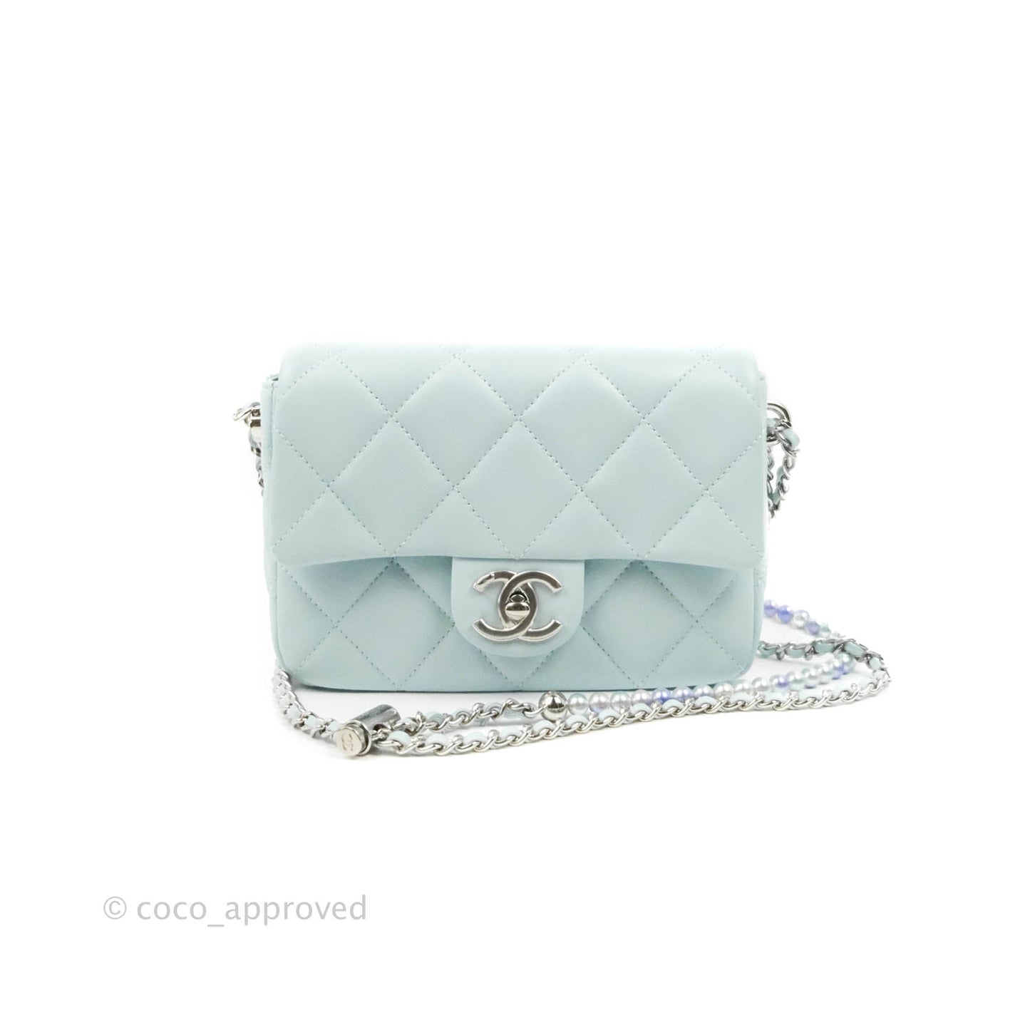 Chanel Quilted My Perfect Mini With Pearl Blue Lambskin Silver Hardware