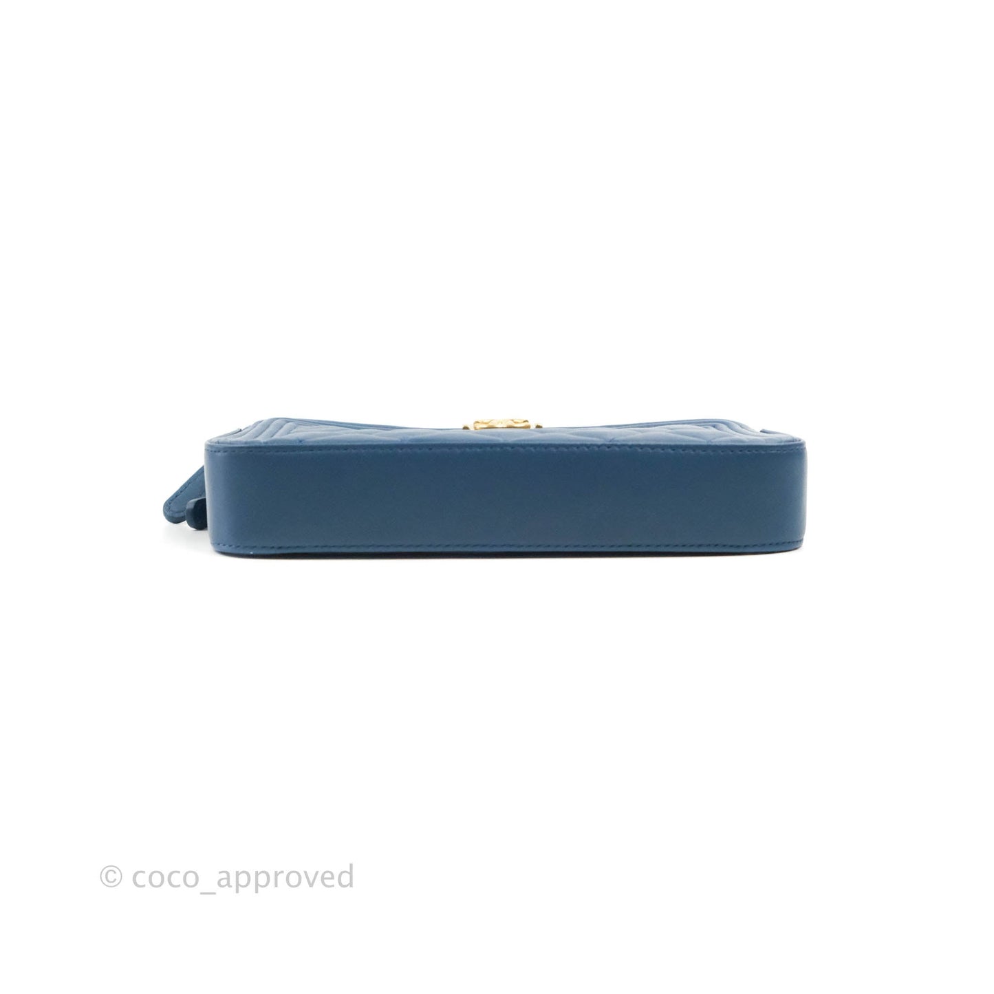 Chanel Boy Double Zip Clutch On Chain Blue Lambskin Aged Gold Hardware
