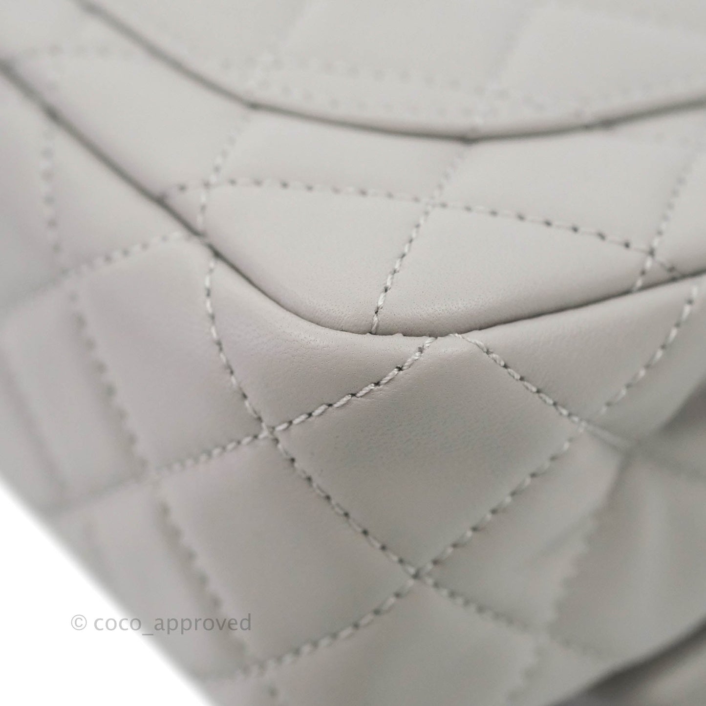 Chanel Mini Rectangular Pearl Crush Quilted Light Grey Lambskin Aged Gold Hardware 22B