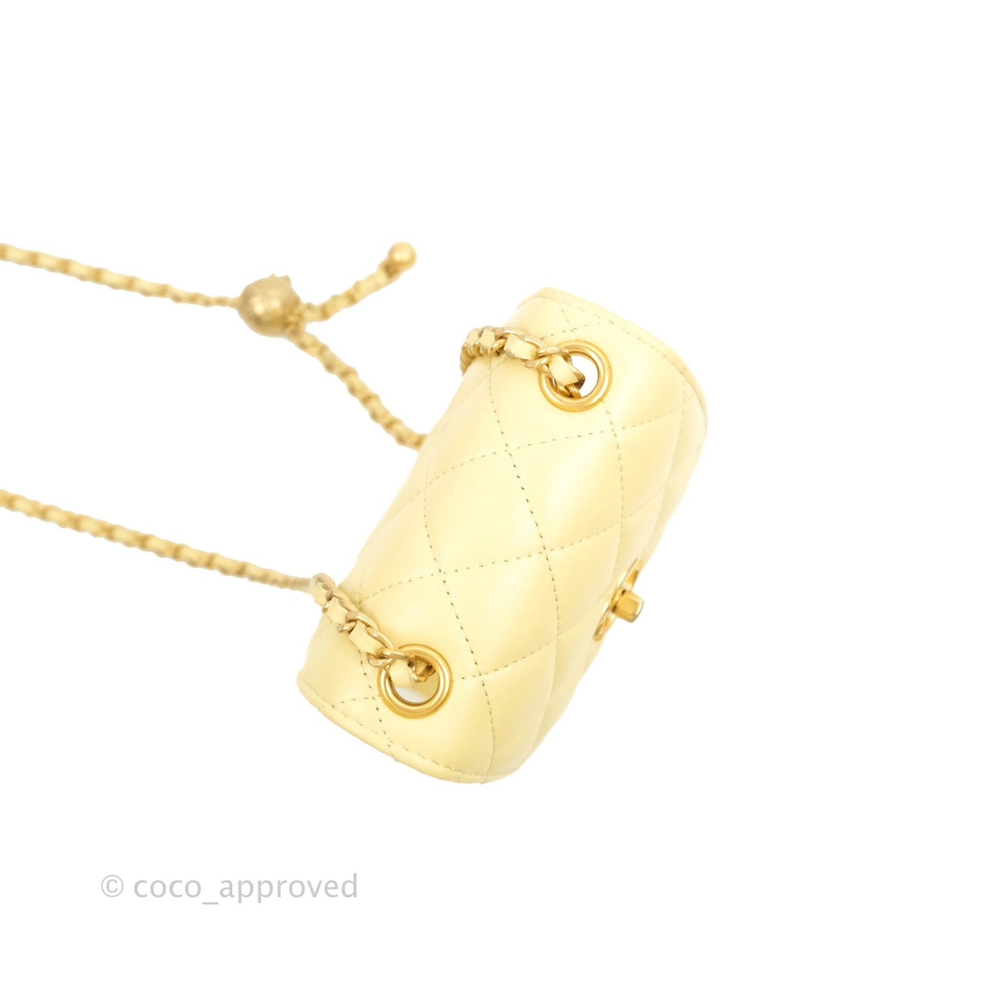 Chanel Quilted Pearl Crush Phone Holder With Chain Yellow Lambskin