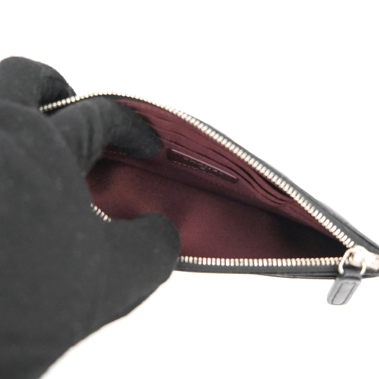 Chanel Classic Zip Pouch Glitter CC Black Lambskin Silver Hardware
