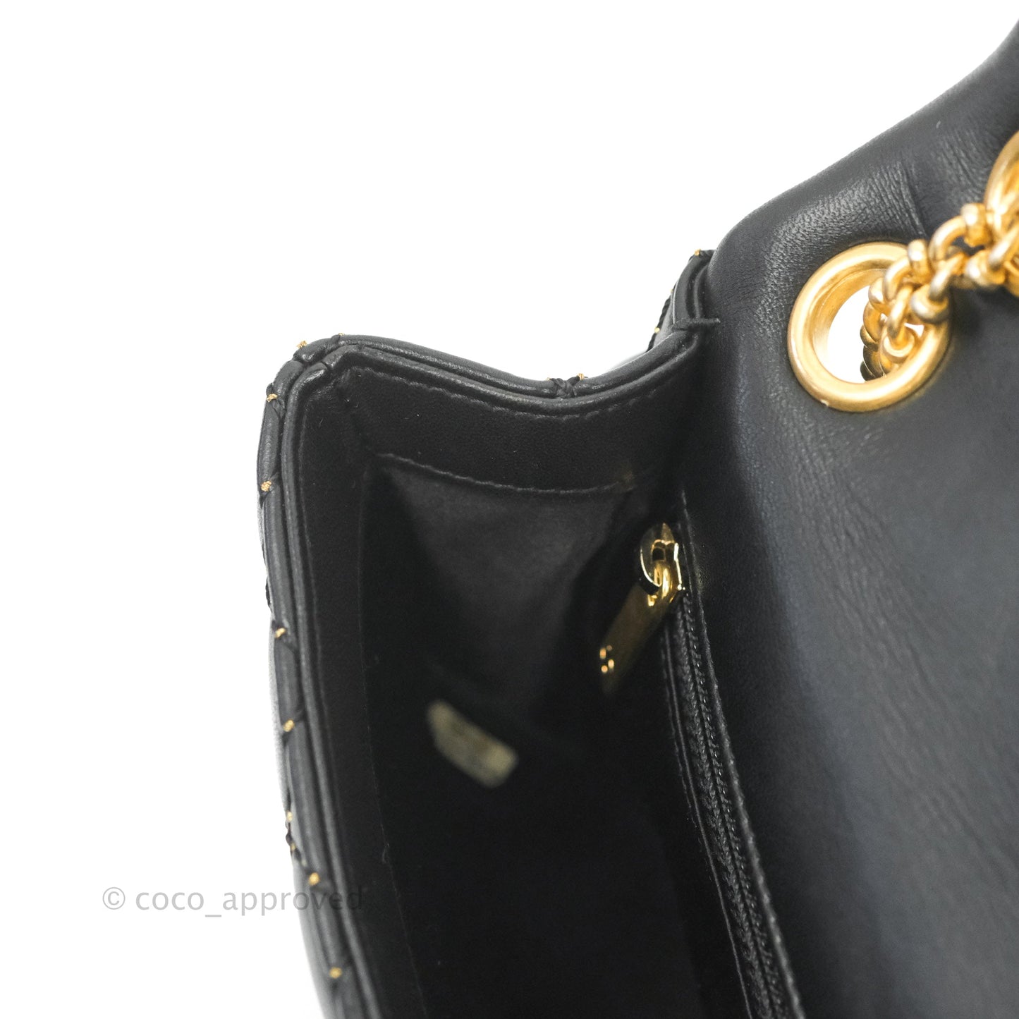 Chanel Quilted Stitched Flap Bag Lambskin Black Aged Gold Hardware 15A