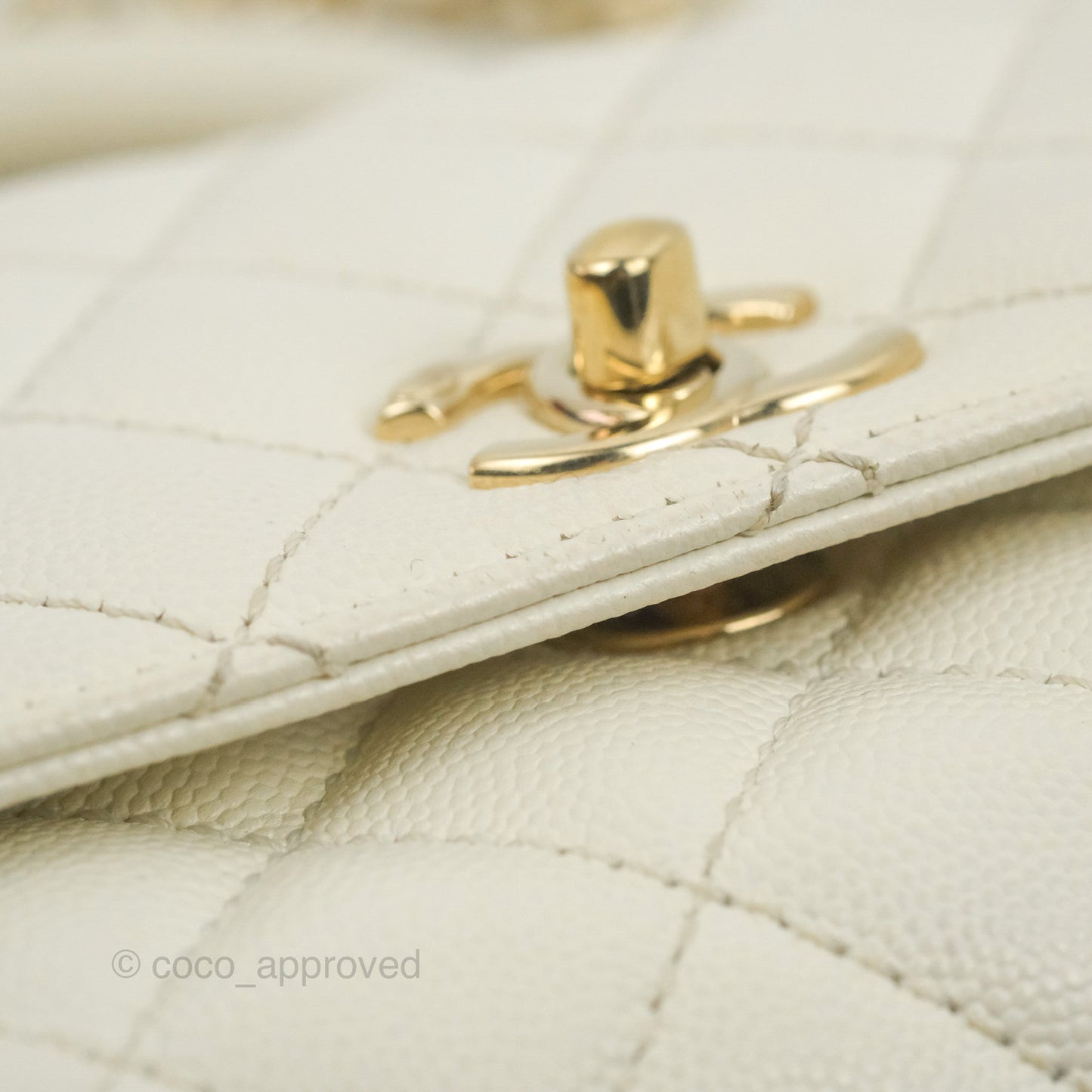 Chanel Mini Coco Handle Quilted Ivory Caviar Gold Hardware