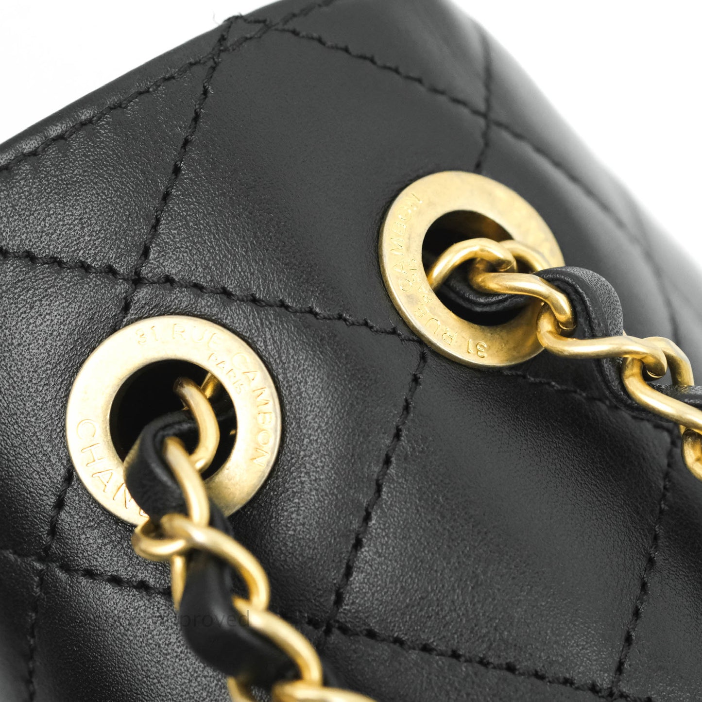 Chanel Logo Enchained Flap Bag Black Calfskin Gold Hardware