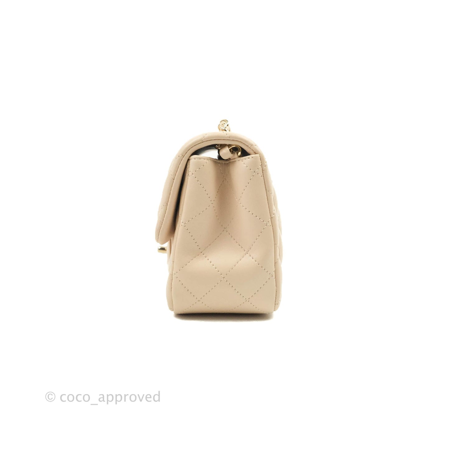 Chanel Quilted Mini Square Light Beige Lambskin Gold Hardware