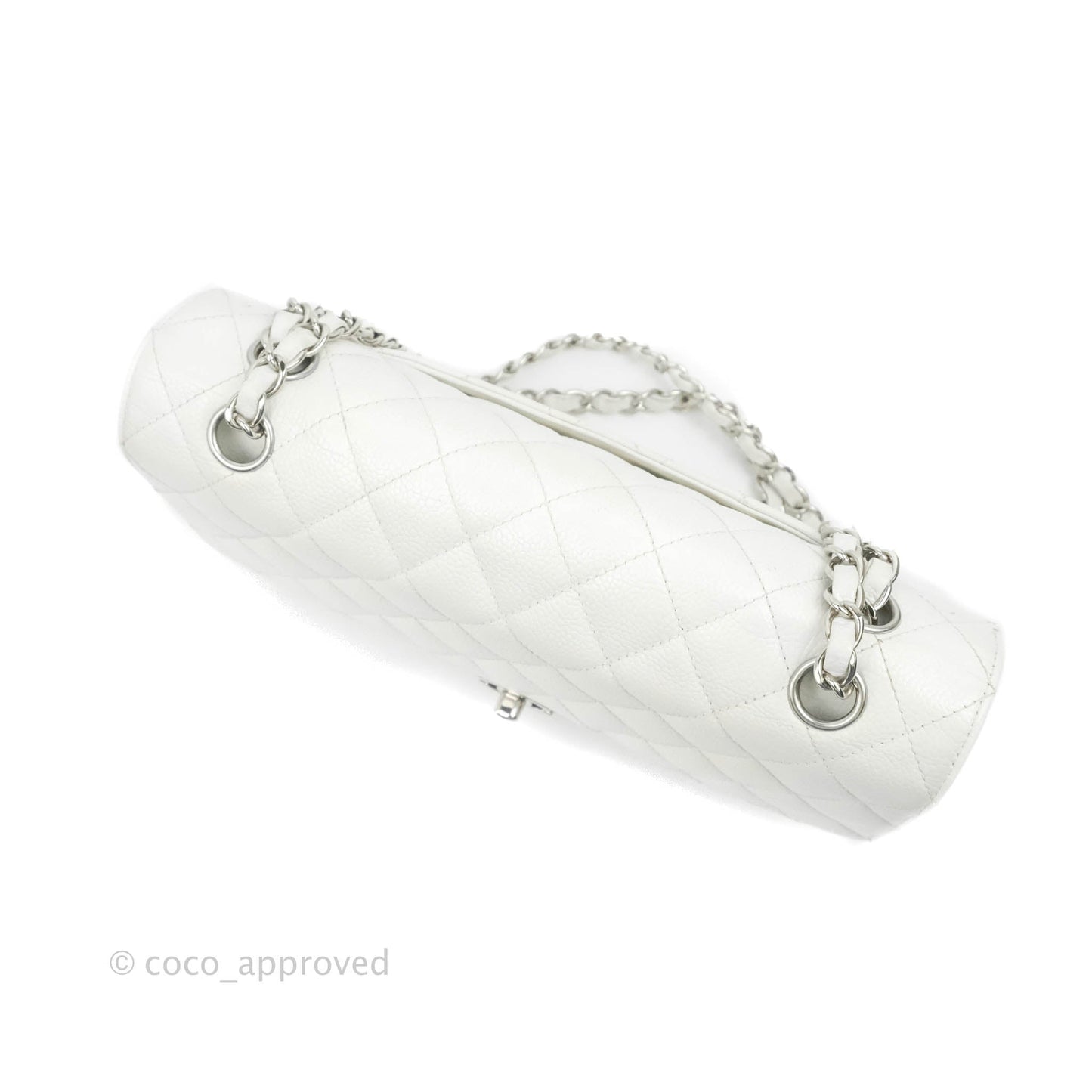Chanel Classic M/L Medium Double Flap White Caviar Silver Hardware