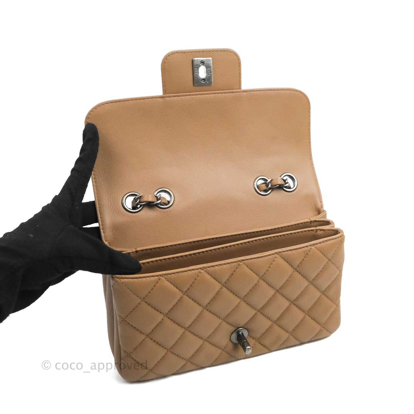 Chanel Flap Bag Dark Beige Caviar Ruthenium Hardware 17B
