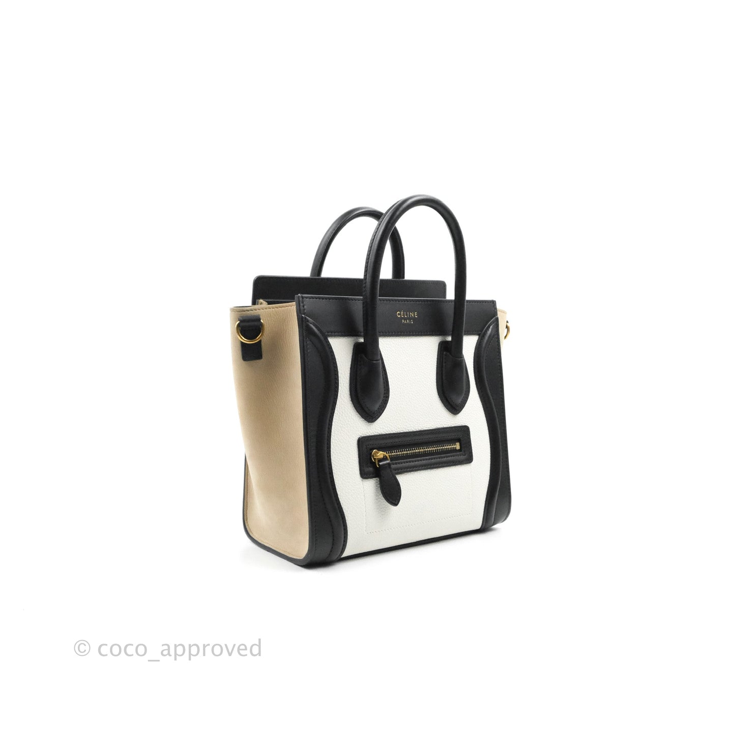 Celine Nano Luggage Bag Tricolour Dune/White/Black Grained Calfskin