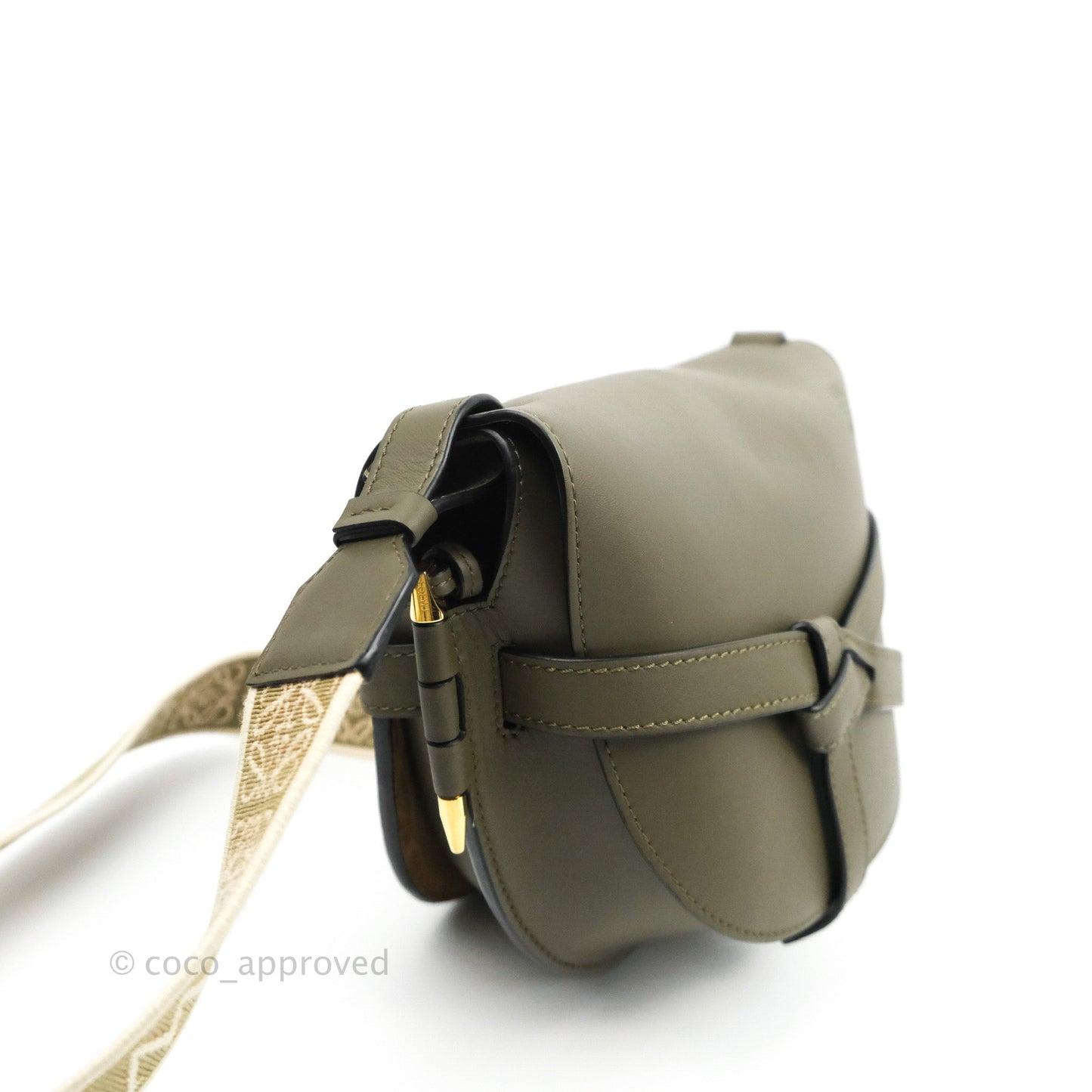 Loewe Small Gate Bag in Soft Calfskin & Jacquard Strap Autumn Green