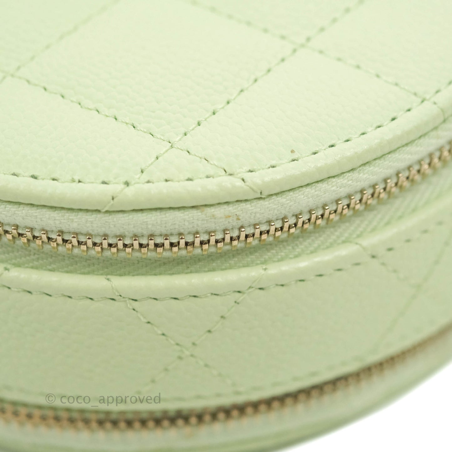 Chanel Mini Round Vanity Bag Handle With Care Light Green Caviar 22C