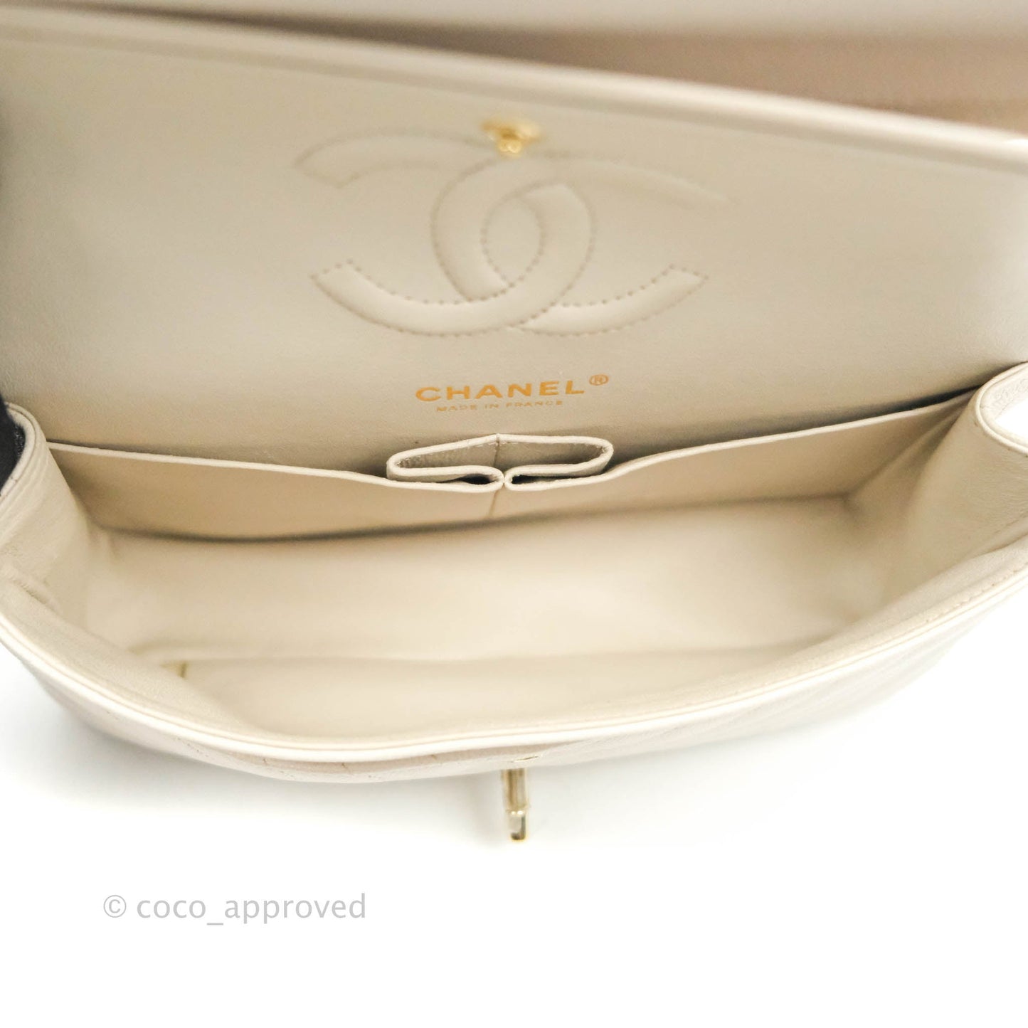 Chanel Classic M/L Medium Double Flap Chevron Ivory Caviar Gold Hardware
