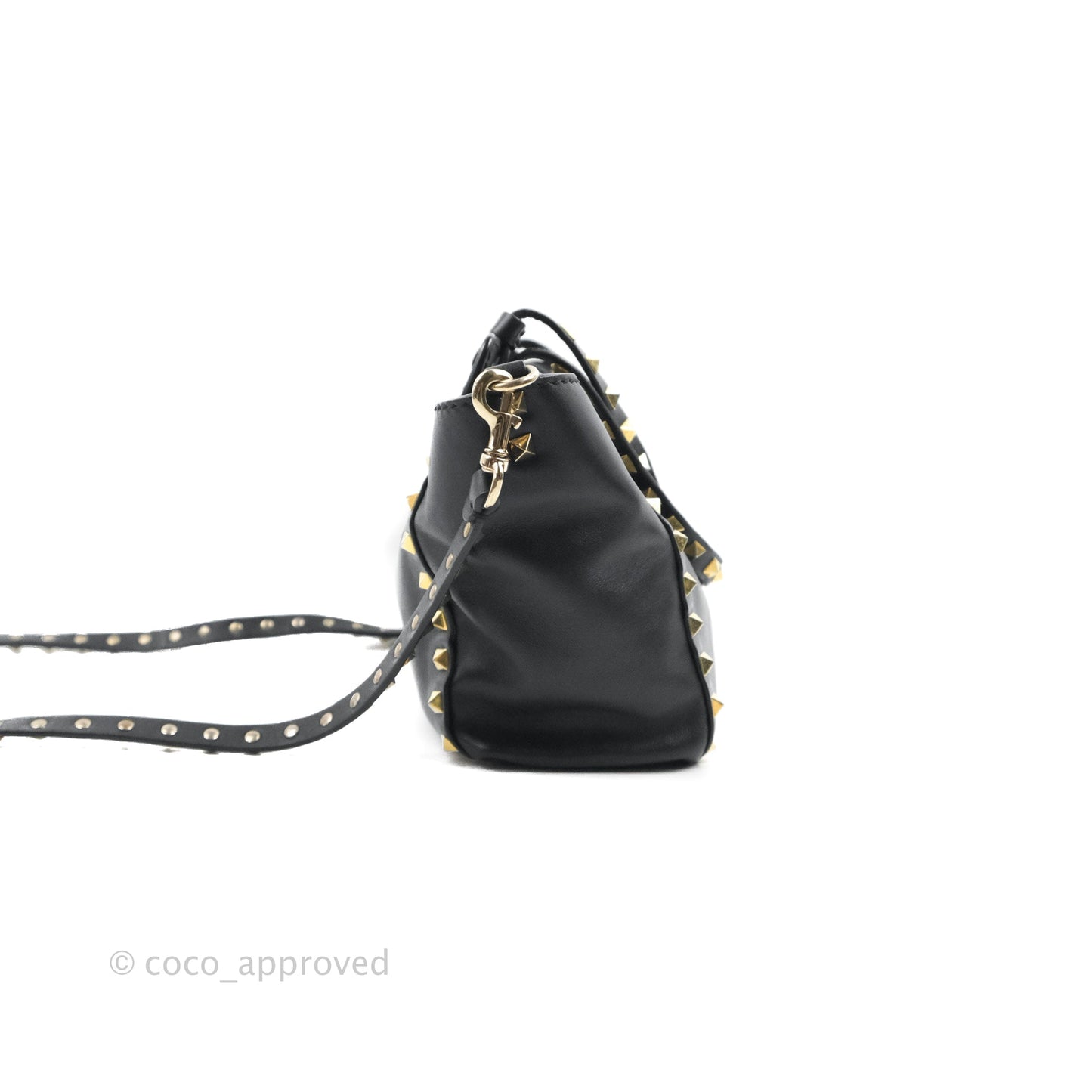 Valentino Garavani Mini Trapeze Rockstud Black Grained Calfskin Gold Hardware