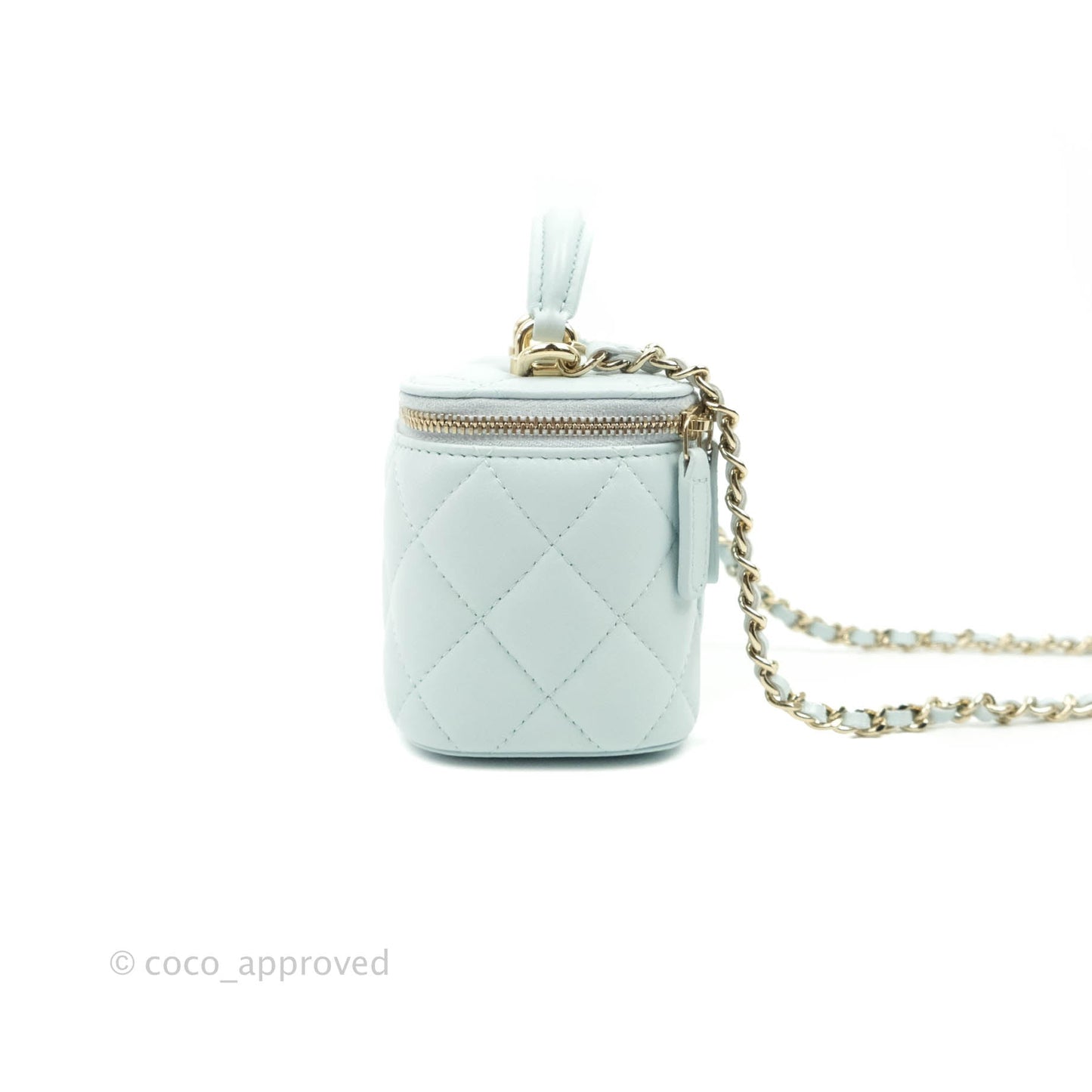 Chanel Mini Top Handle Vanity With Chain Light Blue Lambskin Gold Hardware