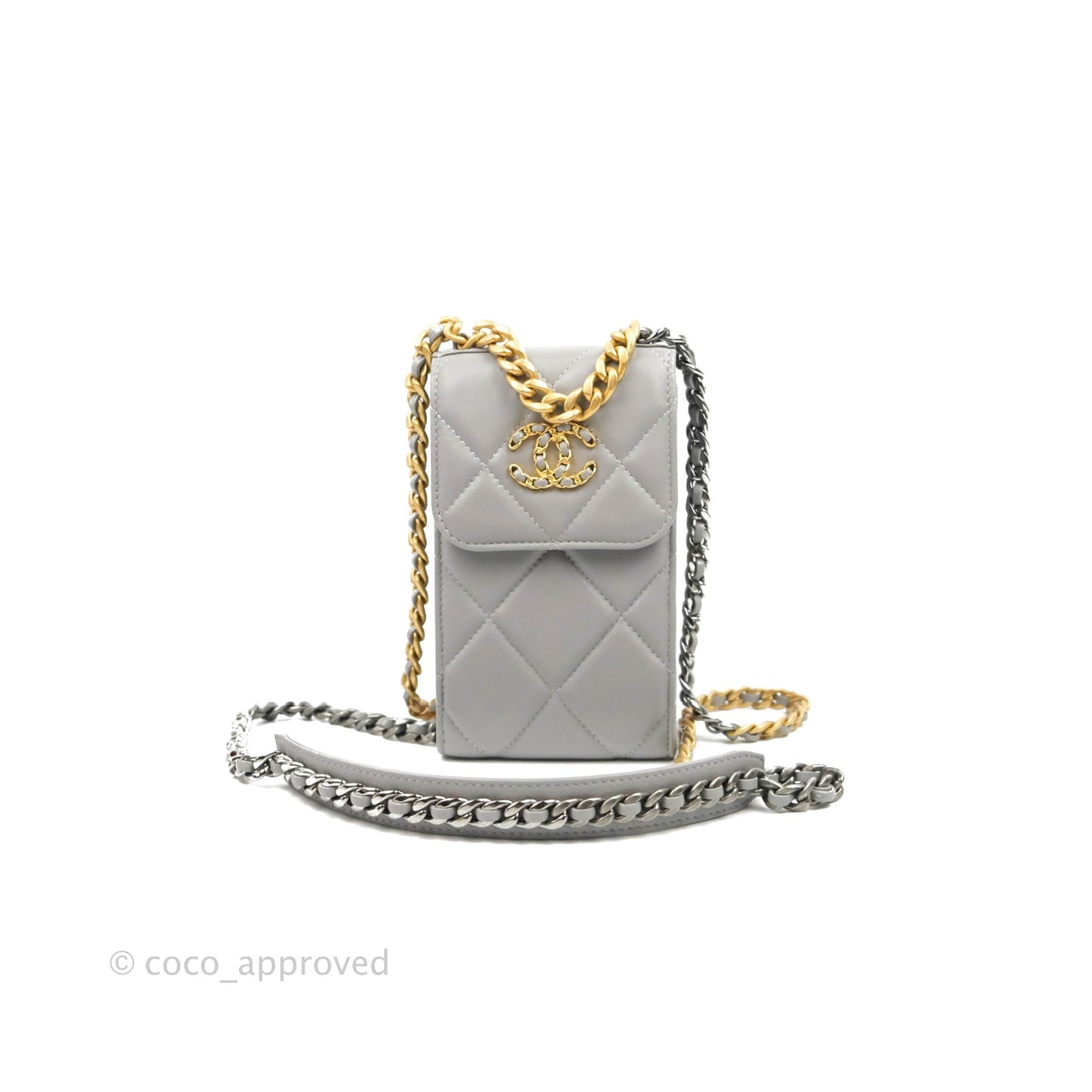 Chanel 19 Phone Holder Grey Mixed Hardware